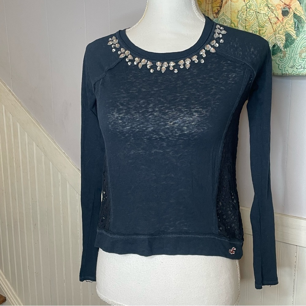 Y2K bling Hollister Shirt with Lace baby tee